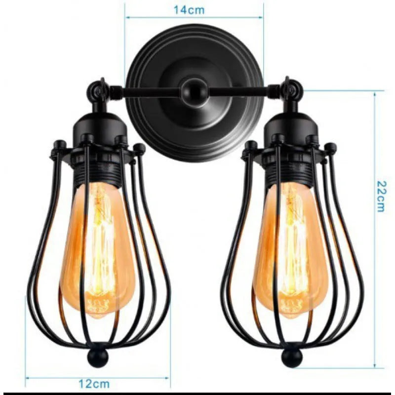 Retro industrial LOFT wall lamp iron construction double head without bulb for corridor staircase aisle