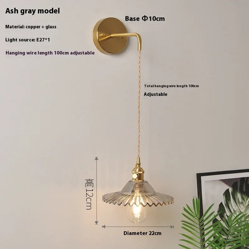Retro brass lotus wall lamp with glass shade in various colour options