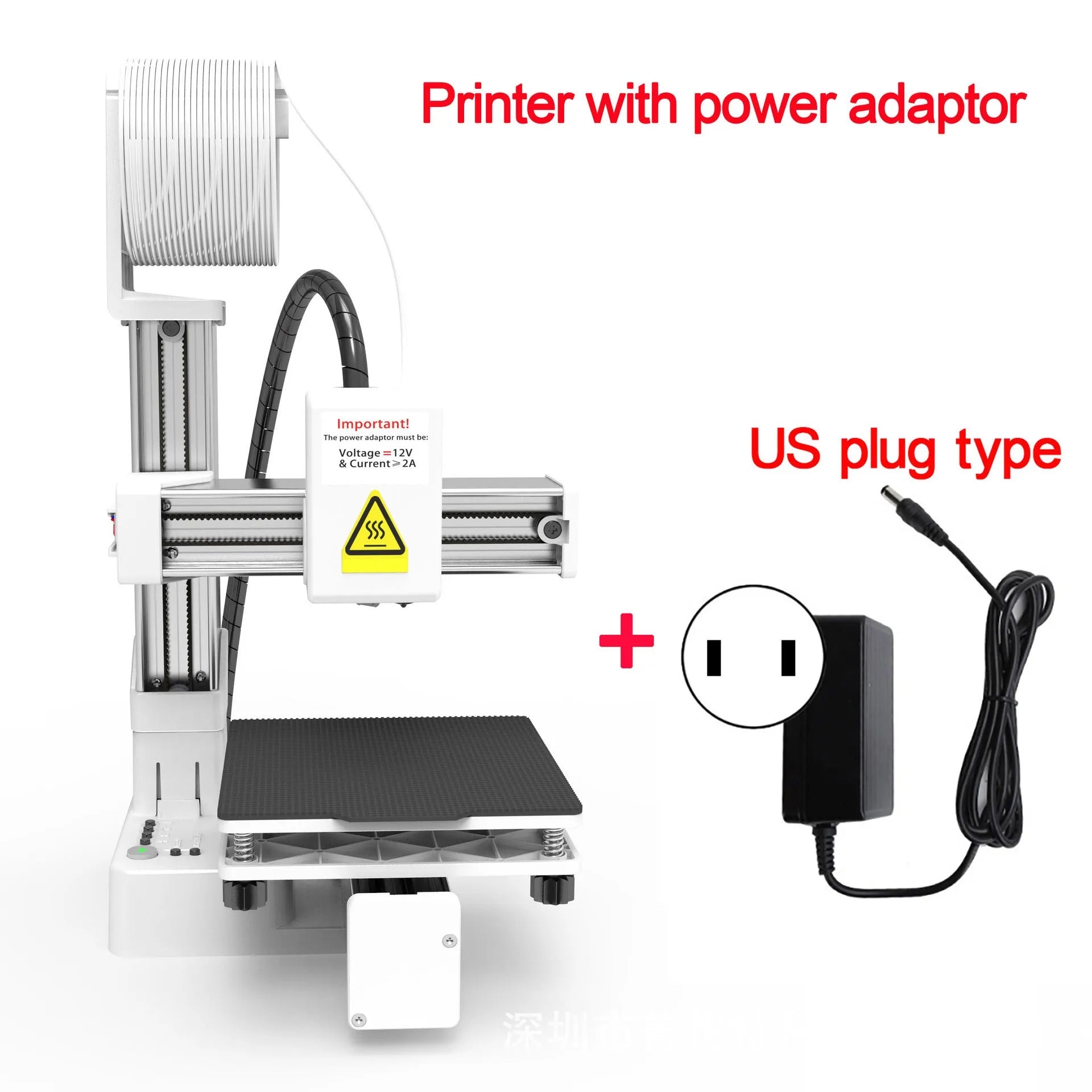 White EasyThreed K10 desktop 3D printer with power adapter for TPU and PLA filament.