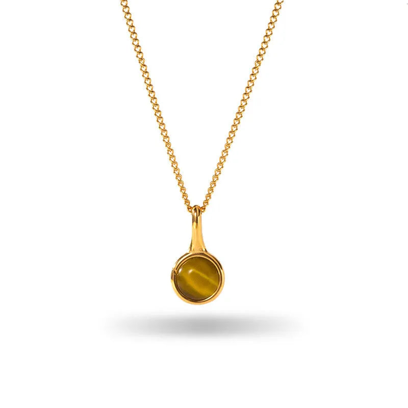 Retro stainless steel necklace with mixed gem inlaid pendant and electroplating finish in five colour options