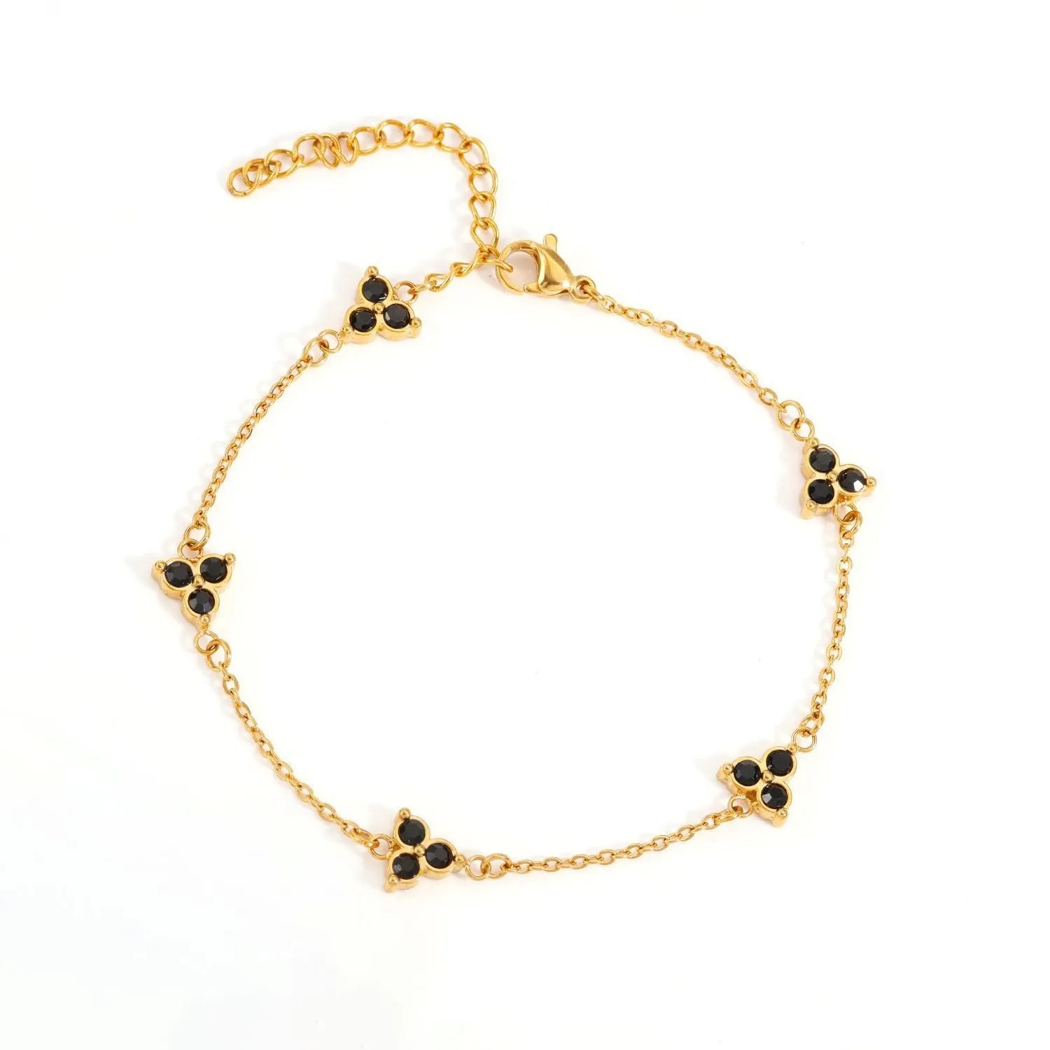 Geometric stainless steel women's bracelet with triangular links and a coloured stone centre.