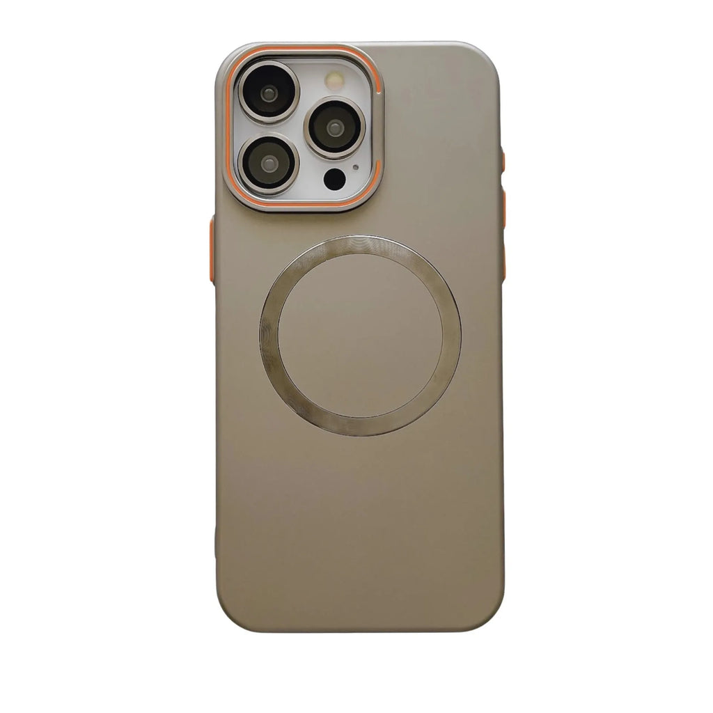 Frosted magnetic iPhone case with invisible bracket, shown in black, with lens protectors.