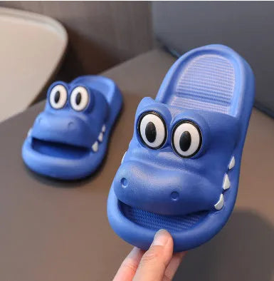 EVA platform parent and child matching sandals in an animal pattern, shown in pink, green, yellow, and blue colour options.