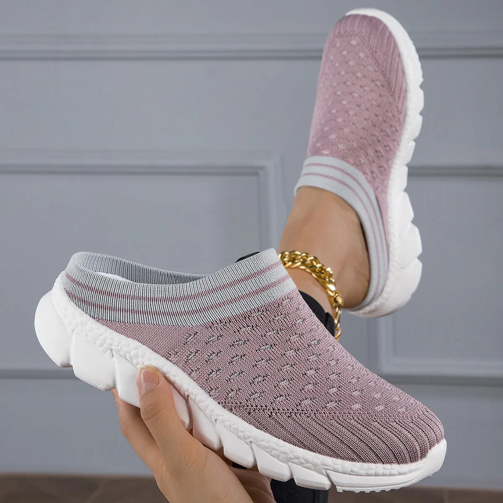 Women's Flyknit slip-on shoes with striped pattern and hollowed-out design in black colour