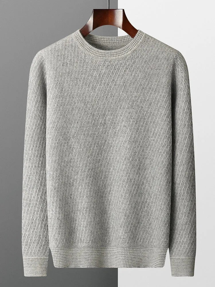 Round-neck thickened grid pullover sweater in loose fit, long-sleeve Korean style winter jumper, sizes S to XXL