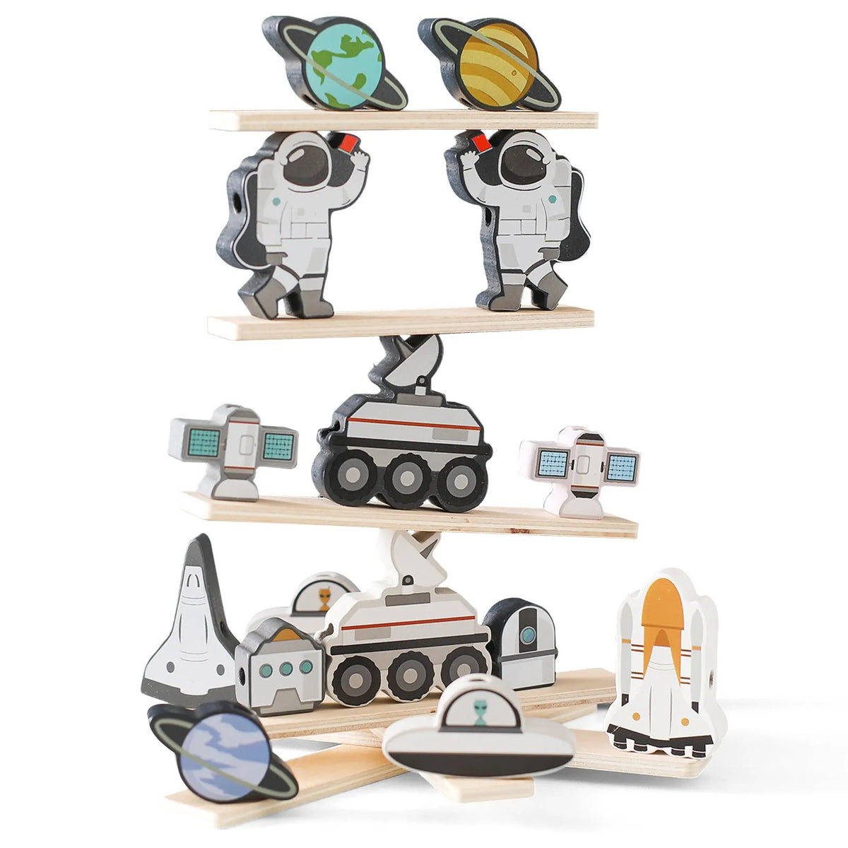 Wooden astronaut starry sky stacking building blocks toy in colour box for children aged 4-6