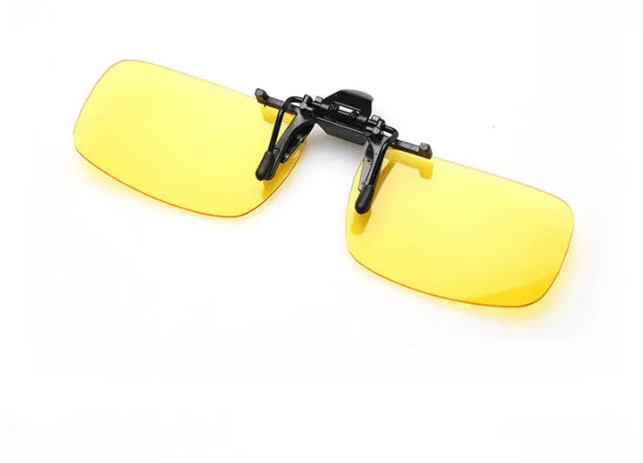 PC clip-on sunglasses accessory for prescription glasses in large or small size with gray, green, or night vision lens.