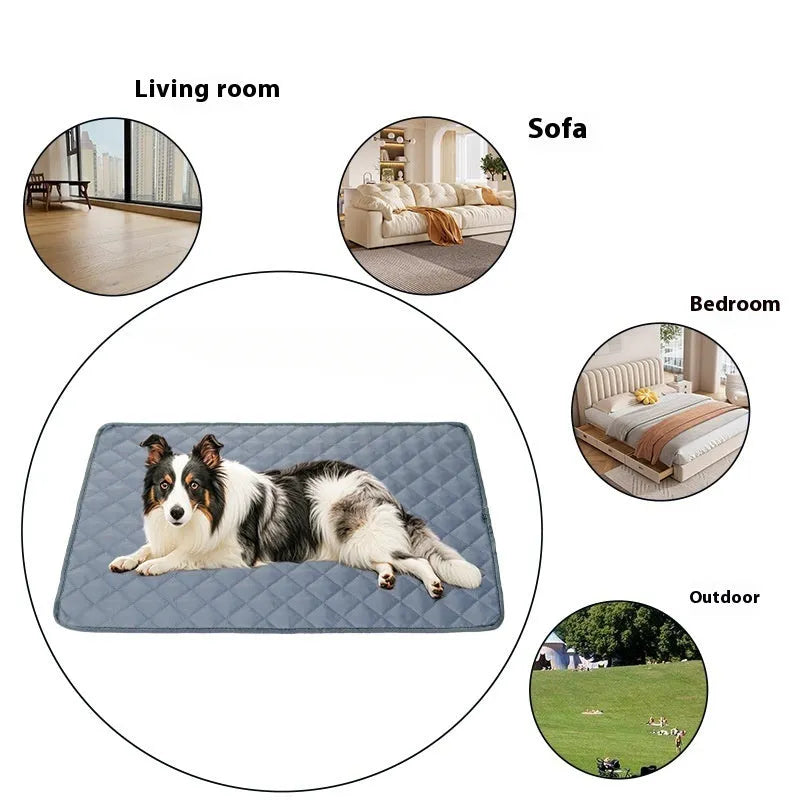 Waterproof Oxford pet mat for dogs and cats in grey or apricot, available in seven sizes