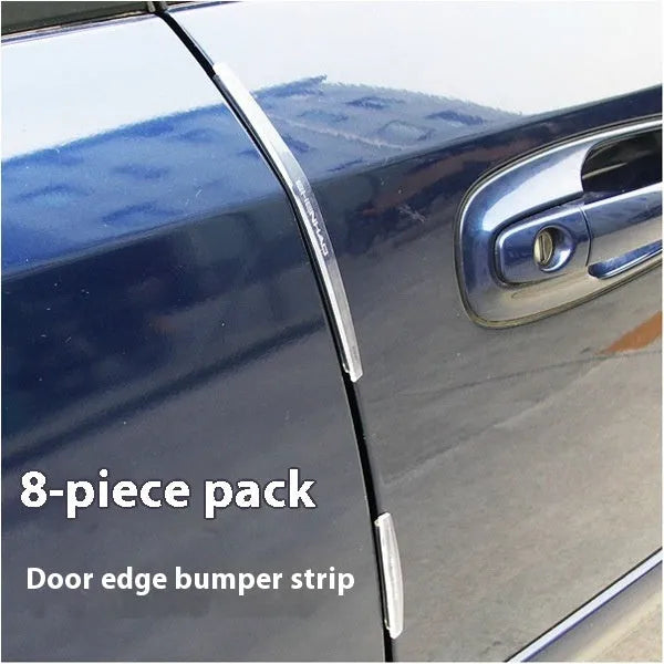 Solid white plastic car door edge protector strip showing its 0.5cm thickness and adhesive backing.