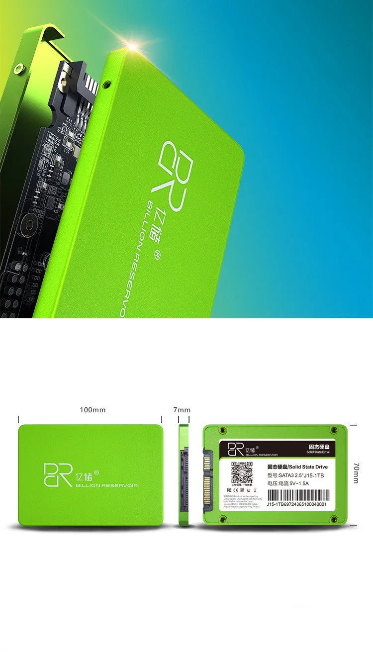 Black plastic 2.5-inch solid state drive with SATA3.0 interface for desktop and notebook storage