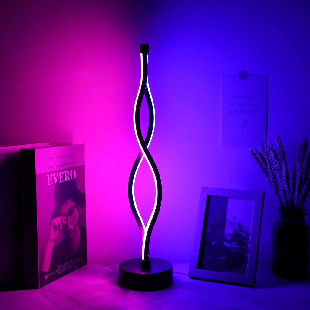 Black aluminium desk lamp with three-colour dimming button on creative stand