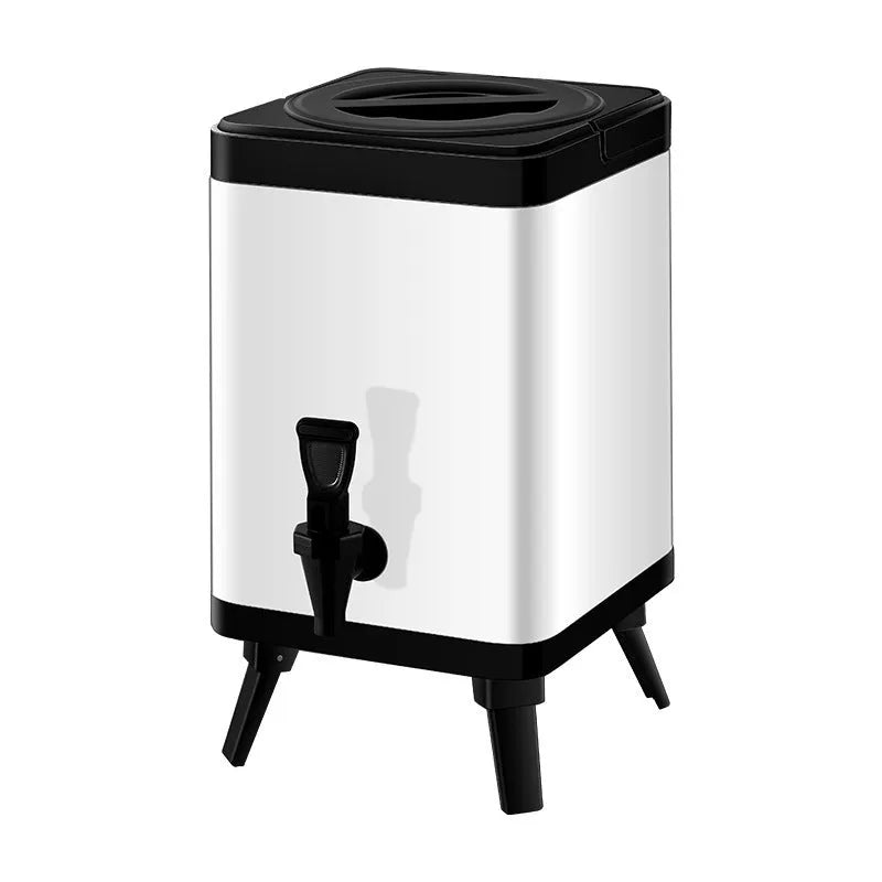 8-litre stainless steel milk tea bucket with square lock closure in silver colour