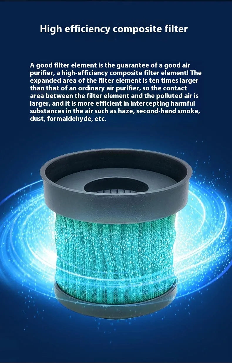 Black ABS smart car air purifier with USB cable, 68x187mm, 12M negative ion rating