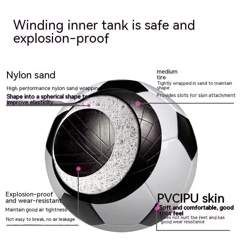 PVC training football in No 3, No 4, and No 5 sizes with machine-seam construction for youth football
