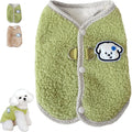 Green thickened coral fleece dog vest with a metal leash ring on a small dog.
