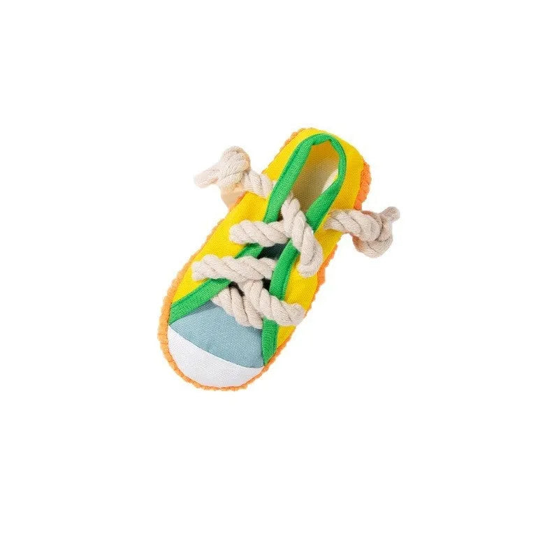 Plastic dog slippers chew toy with self-hi sound in yellow, black or blue colour options
