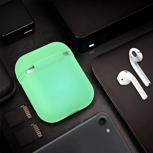 Luminous solid colour silicone flip-top protective case for Apple AirPods wireless earphones.