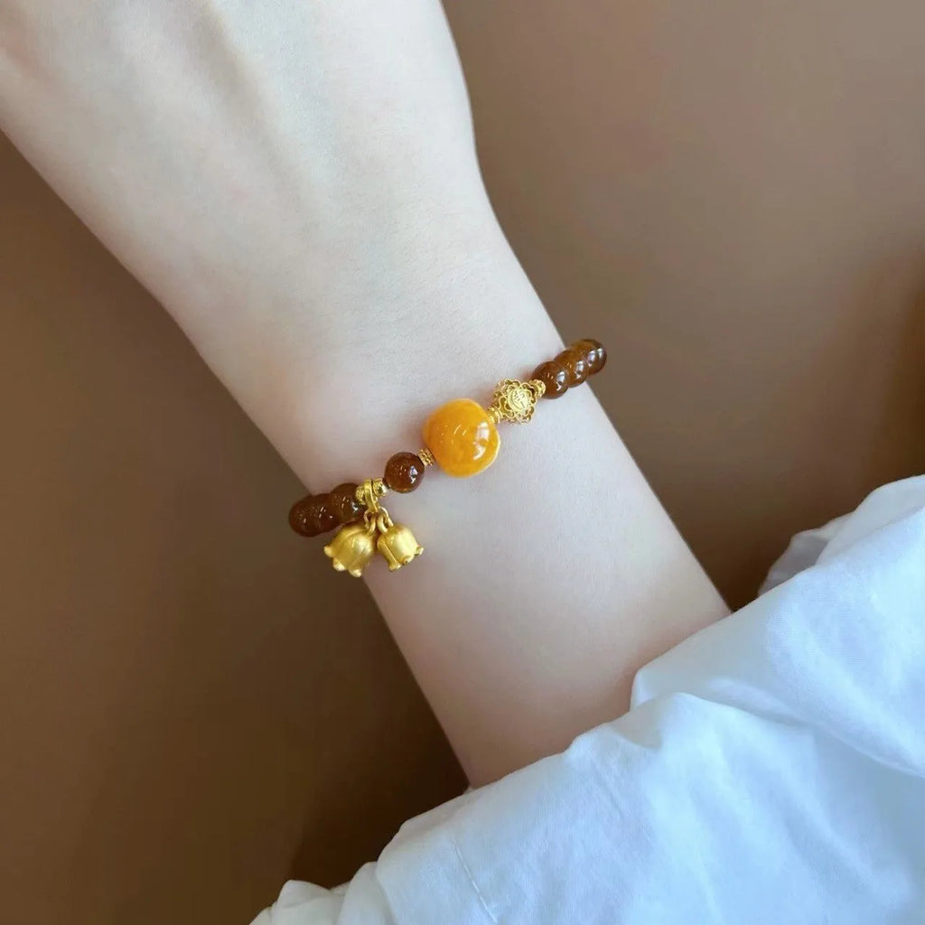 Caramel beeswax Lily bracelet for women with electroplated finish and mixed material flower design