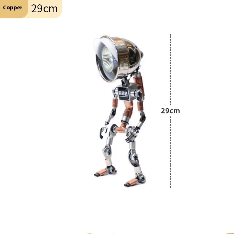 Robot-shaped desk lamp with metallic finish for study lighting