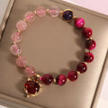 Simple strawberry crystal bead bracelet on a black elasticated rope for women