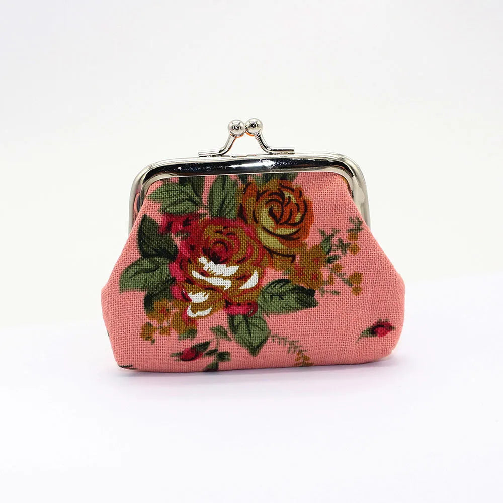 Canvas mini coin purse with floral pattern, 10x7.5cm, in four colour options