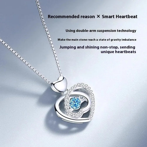 Blue heart-shaped necklace and bracelet set with mixed gem inlay on geometric pendant
