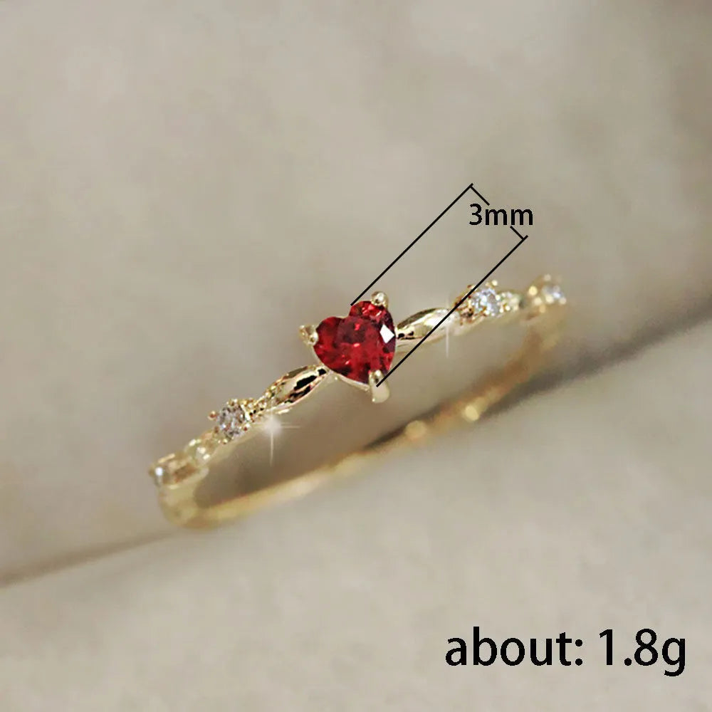 Personalised zircon peach heart ring in gold or silver electroplated copper with engraving option