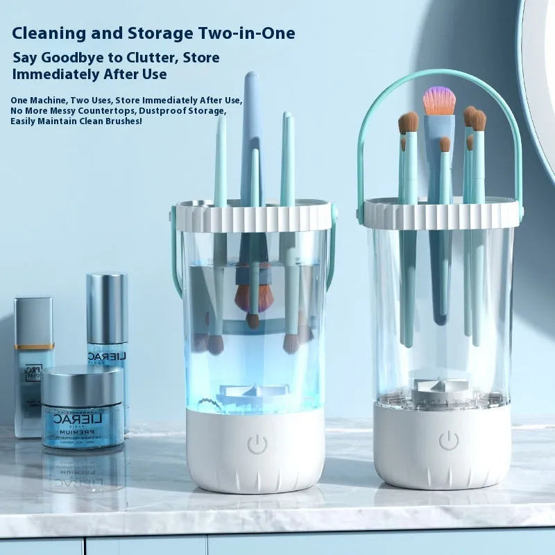 White plastic rechargeable electric cleaning brush for makeup brushes.