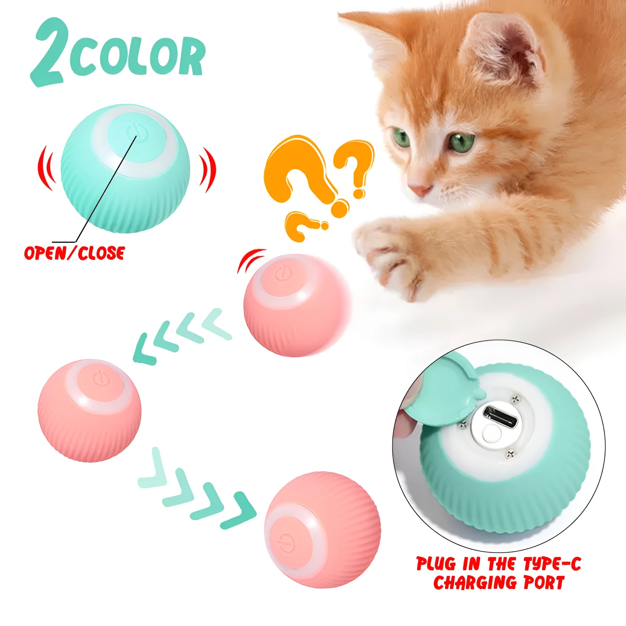 Cat Gravity Intelligent Rolling Ball 43mm automatic rotating ball in green, with bionic motion obstacle avoidance on a hard floor