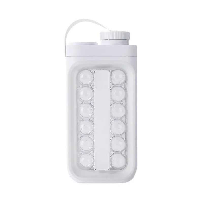 2-in-1 portable ice ball tray and water bottle with quick-release mould, light blue colour, 17 ice balls capacity