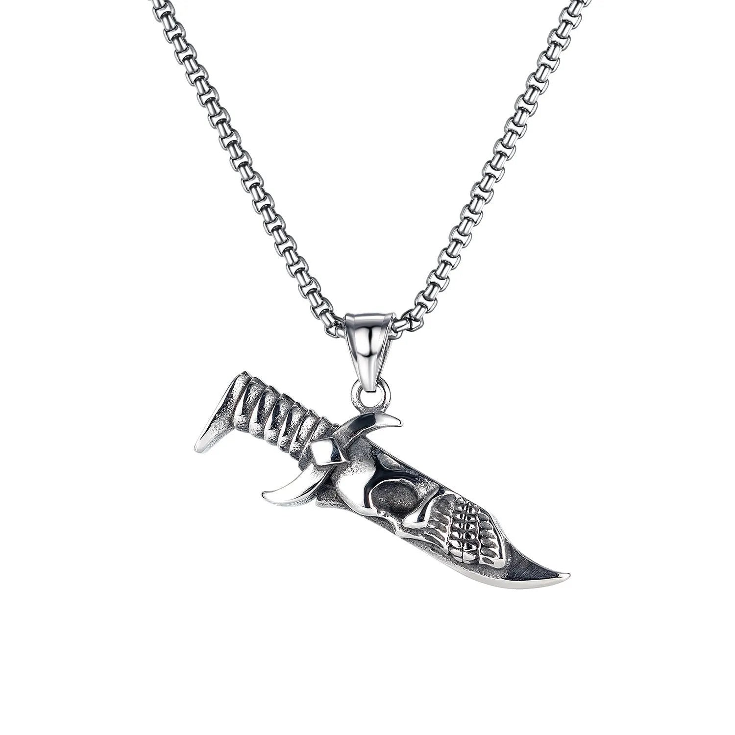 Men's silver stainless steel necklace with alloy pendant in sports style design