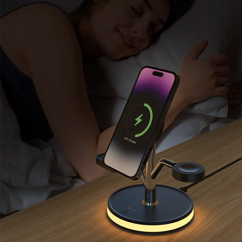 Z8 vertical 3-in-1 wireless charger for phone and watch, ABS+PC, 190x120x157mm, black or white