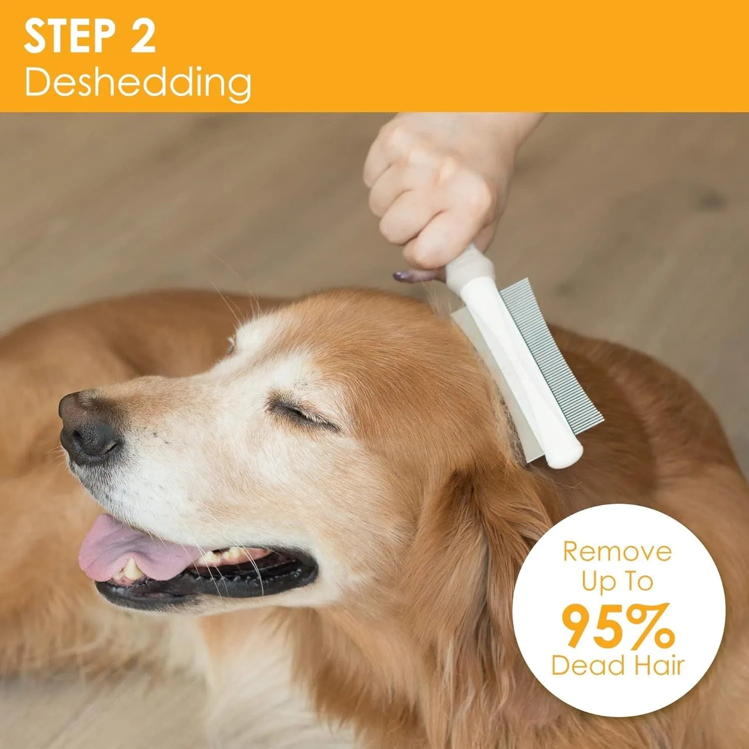 White double-sided dog and cat grooming brush with curved comb and deshedding brush sides.
