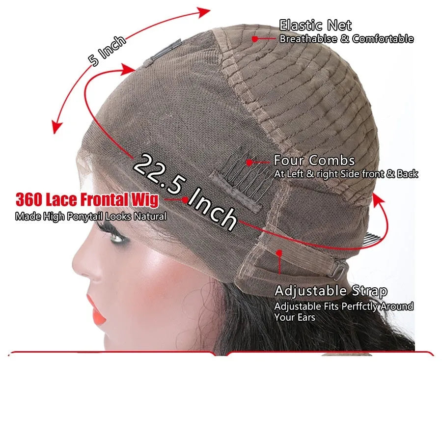 Straight 360 lace frontal human hair wig for ladies, available in 8 to 18 inch lengths and hot dyeable.