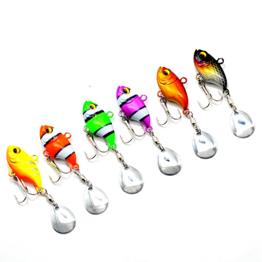 Metal sea fishing iron plate lure with rotating sequins in six colour variations.