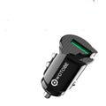 Black mini 30W car charger with PD QC3.0 and USB port, LED indicator, for 12V socket