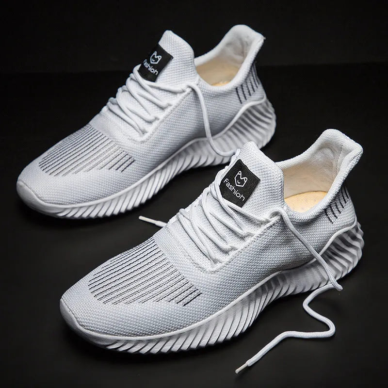 Breathable mesh casual sports shoes for men in black with front tie lacing and high top design