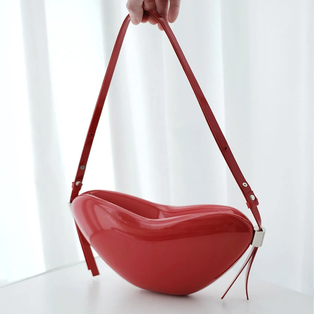 Red heart shape PU crossbody bag with sandwich pocket and single shoulder strap for women urban simplicity daily use