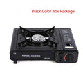 Portable outdoor camping gas stove in black for hot pot and barbecue cooking