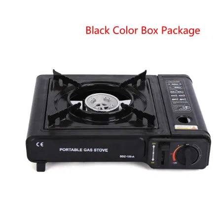 Portable outdoor camping gas stove in black for hot pot and barbecue cooking