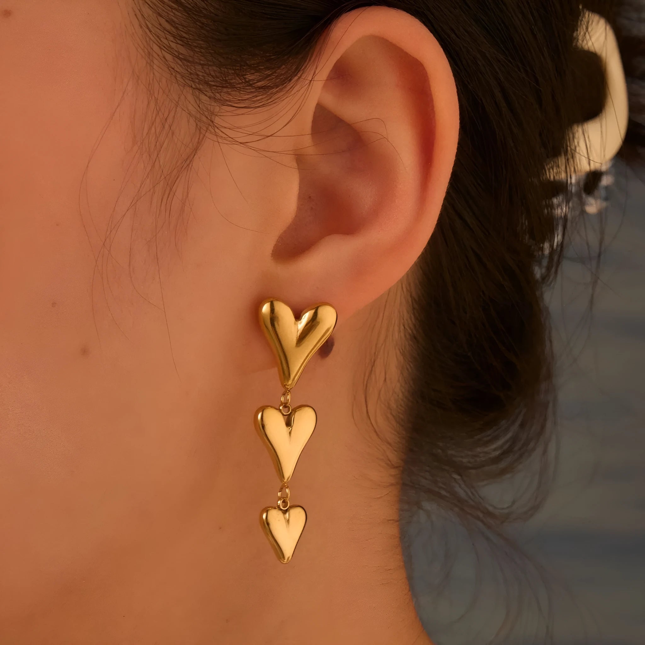 Women's 18K electroplated stainless steel heart-shaped drop earrings in colour NMSE-G438-5
