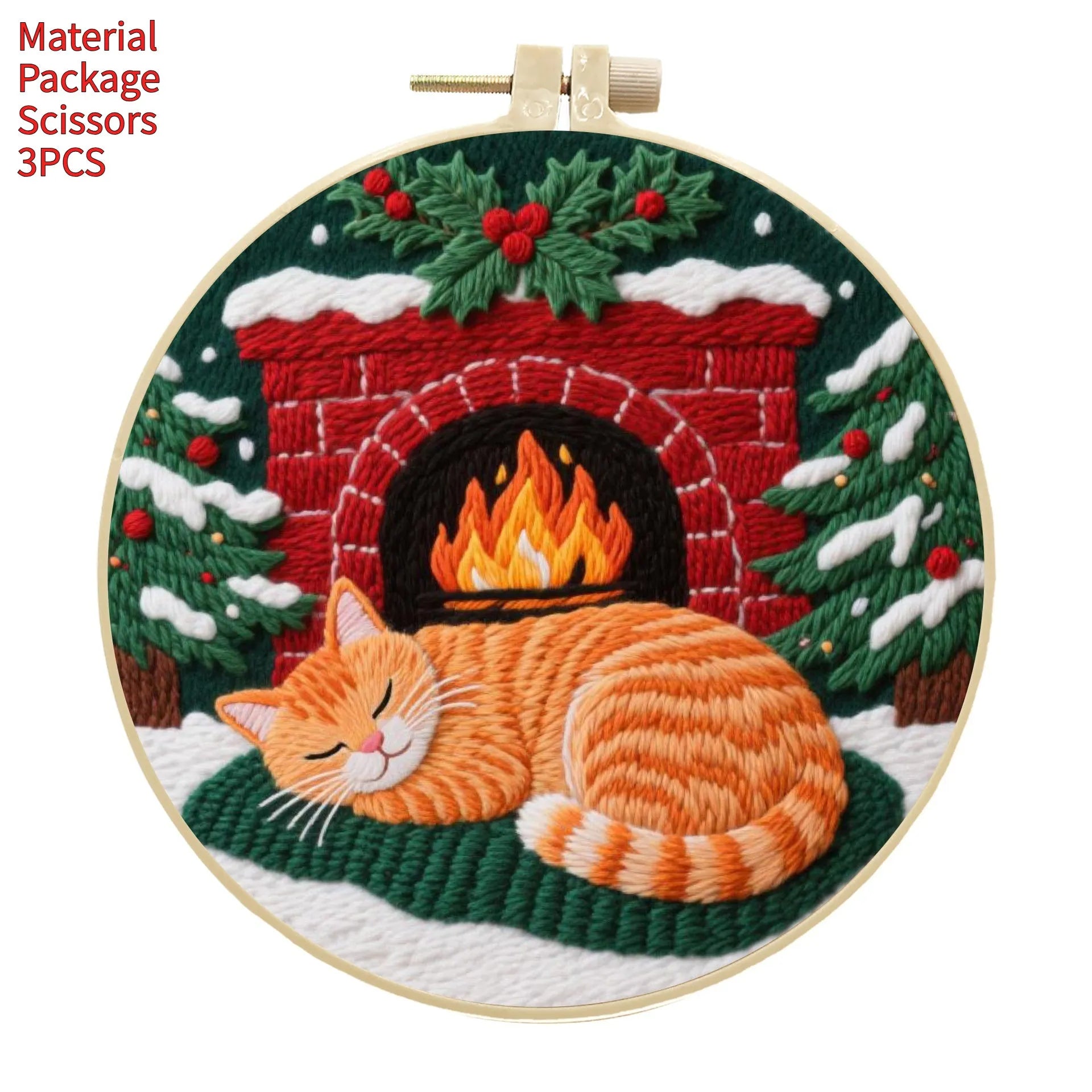 Embroidery DIY material package for autumn fruit patterns on cotton and linen fabric with optional frame and scissors.