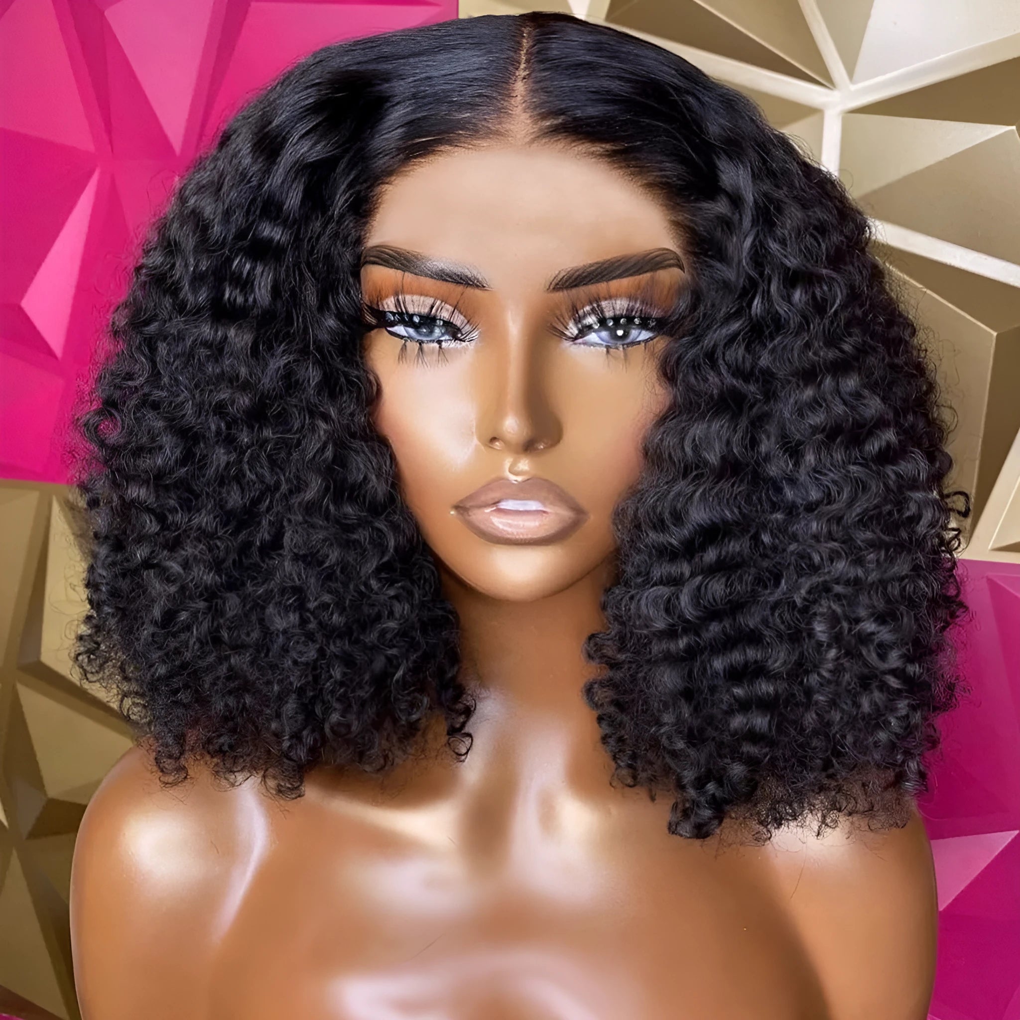 Sunper Queen Jerry Curly human hair short bob wig with Swiss lace front and adjustable cap