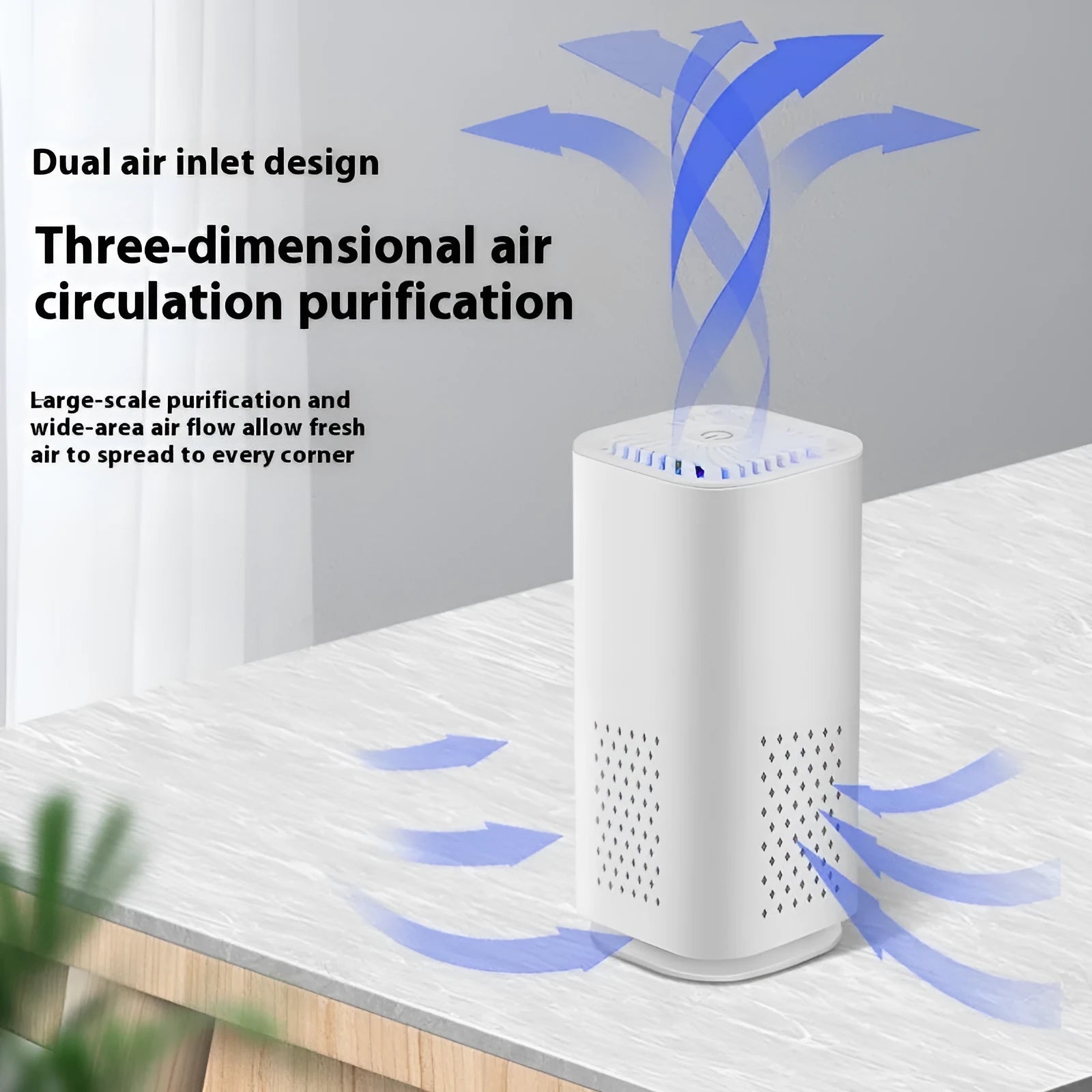 Mini USB car air purifier in black or white colour for small spaces under 10 square metres