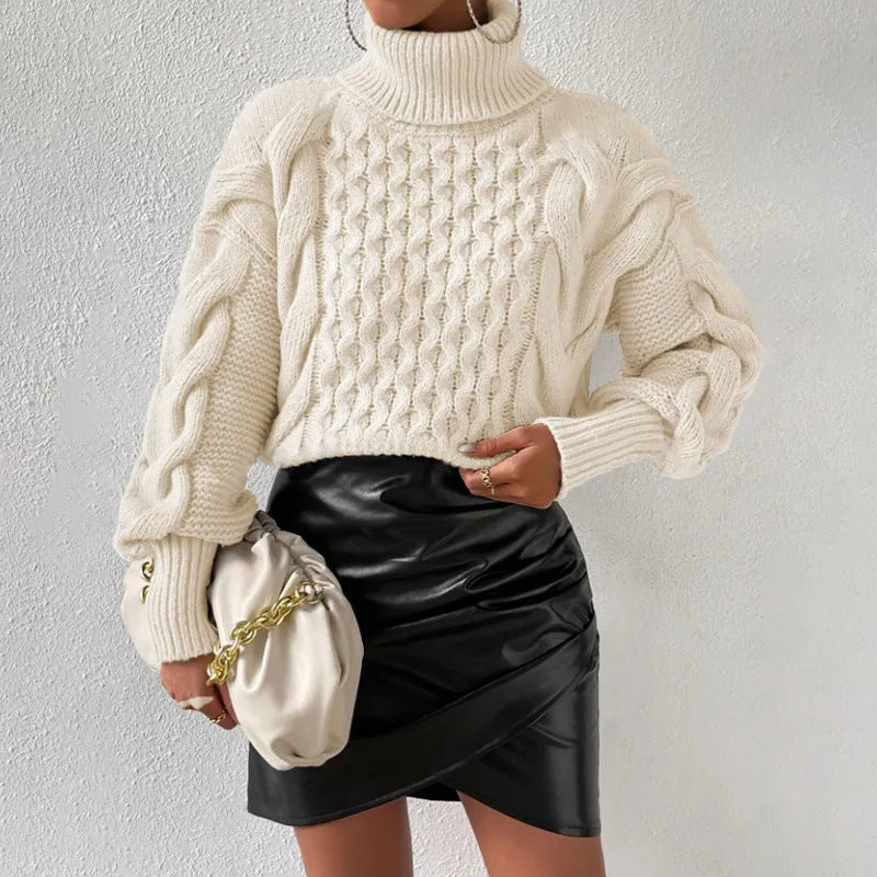 Women's twist thread solid colour loose pullover sweater in camel, long sleeves, medium thickness polyester fabric