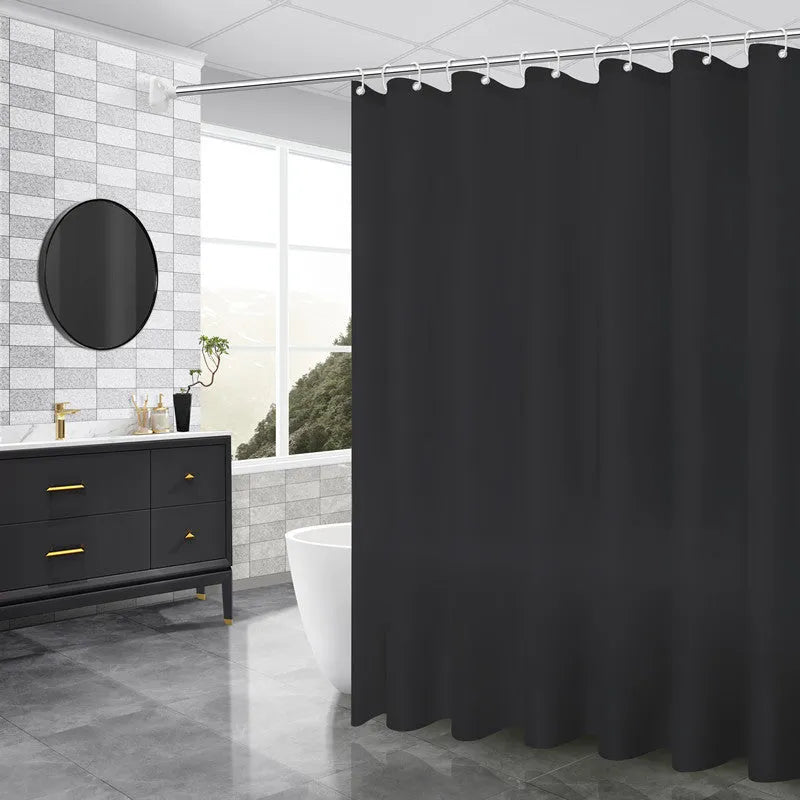 PEVA shower curtain with stainless steel buttonholes in simple modern geometric pattern, multiple colour options