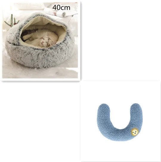 Round plush pet bed in brown for cats and small dogs, size 40cm