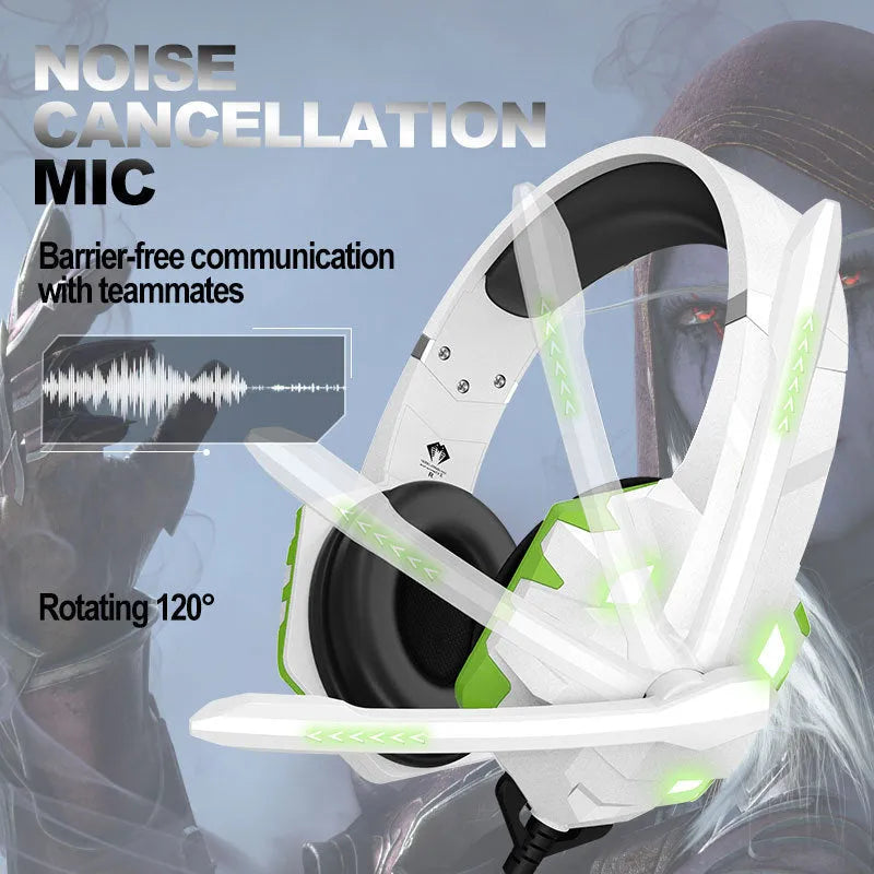 Wired gaming headset with microphone and breathing light in multiple colour options
