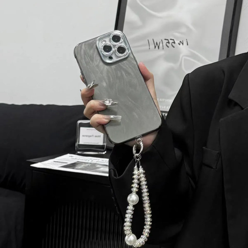 Glitter lens protector phone case in black or silver grey for Apple iPhone, shockproof all-inclusive IMD cartoon style