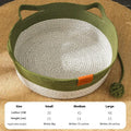 A grey woven cloth cat nest bed with visible cotton string stitching, shown in a medium size.